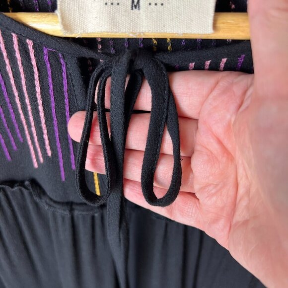 Savanna Jane Blouse Womens Size Medium Black Tiered Colorful Embroidered Stripes - Picture 8 of 15